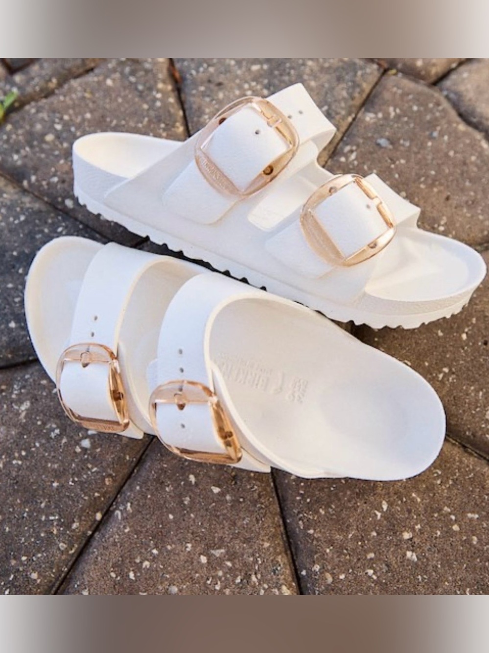 🛍️ NWT Birkenstock Big Buckle EVA Eggshell Sandals - Gold Accent SZ 7 - EU38
